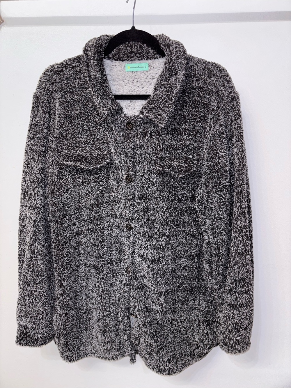 Cozy Plush Button-Up Sherpa Jacket - Black, White & Grey